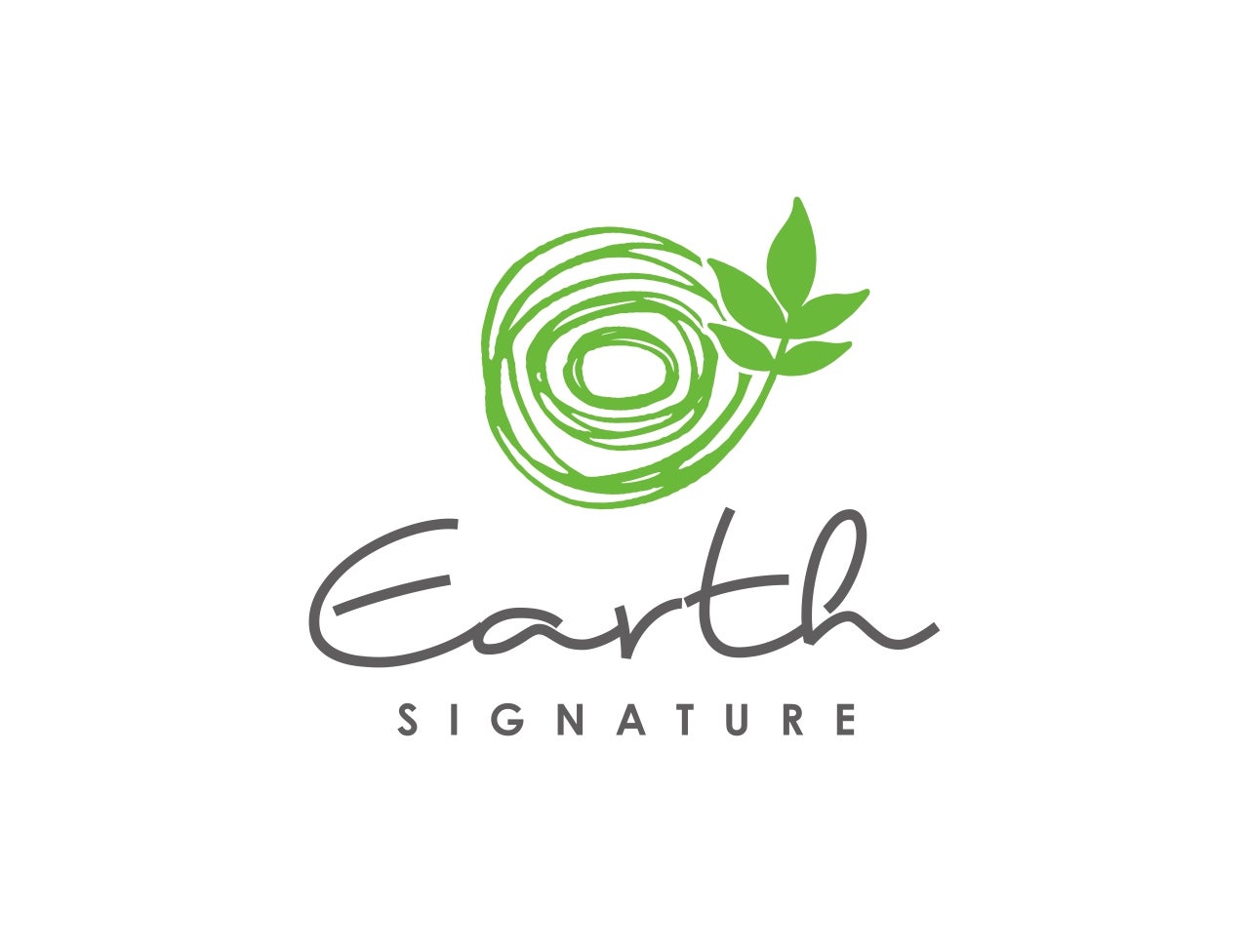 A logo with a green circle and leaves