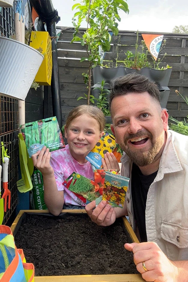 Skinny Jean Gardener and his daughter Olive