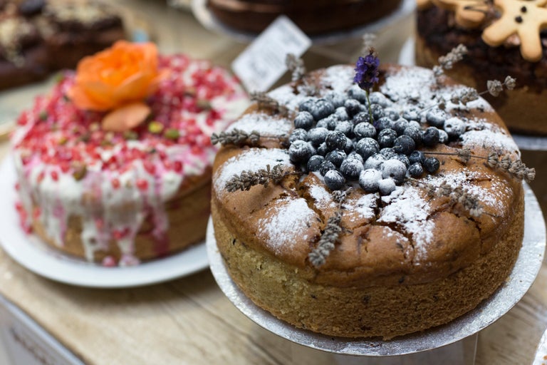Decorated cakes on a plate