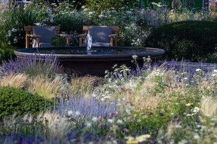 A fountain in a garden